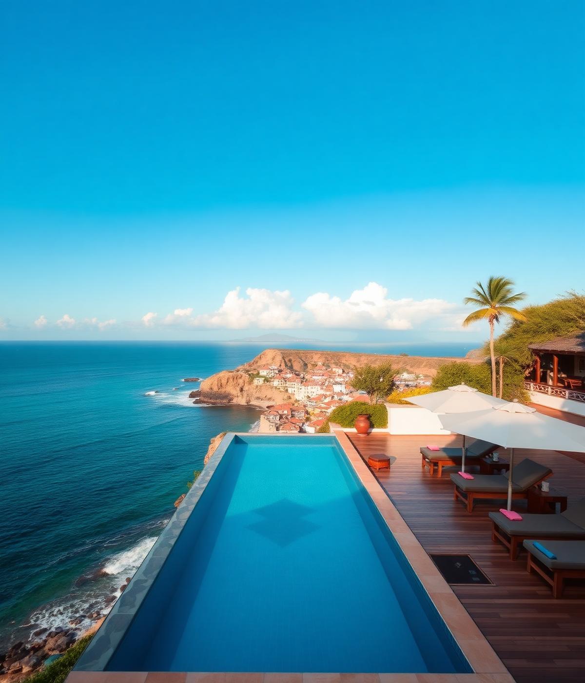 Elegant resort infinity pool overlooking the ocean